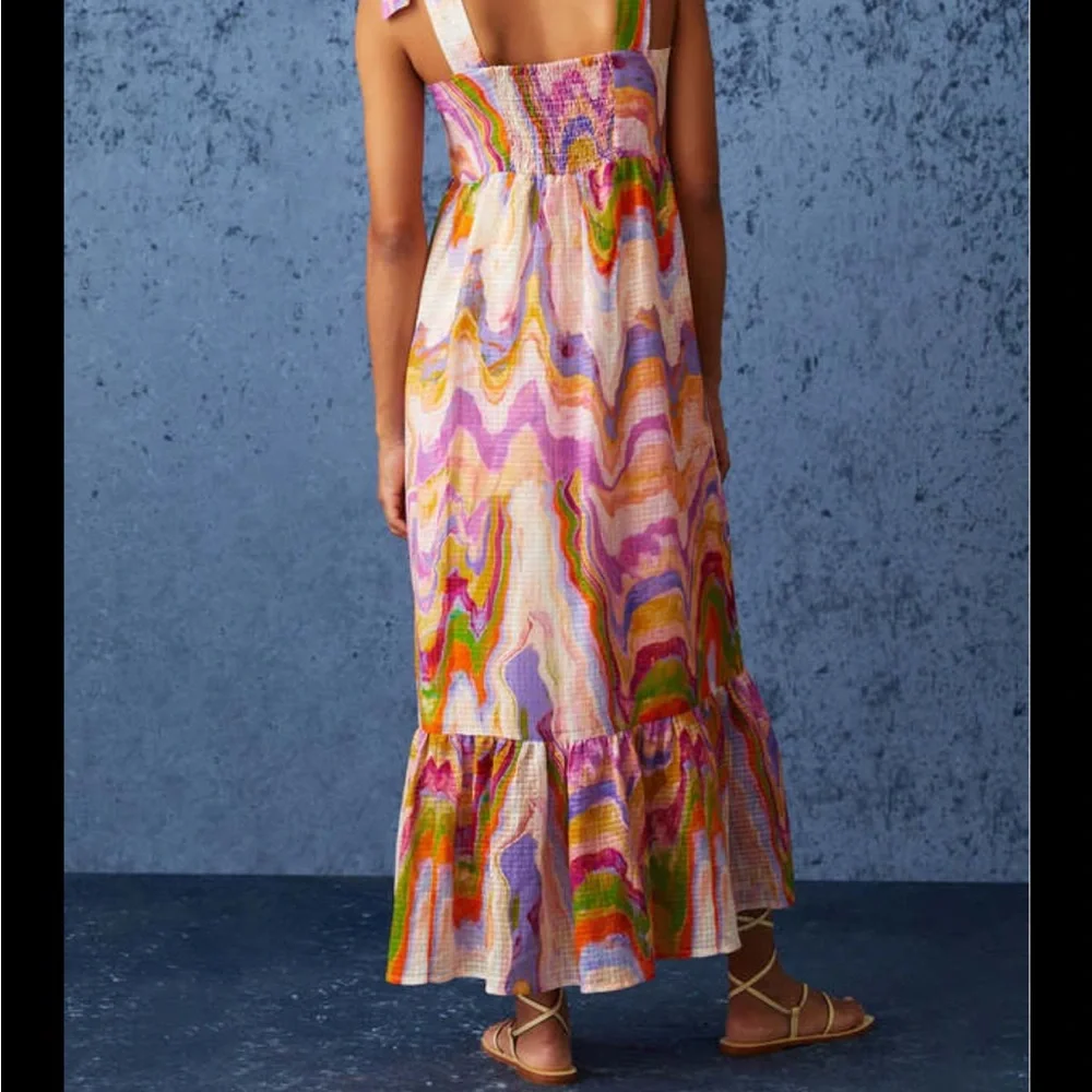 Marie Oliver Multicolor Pink Green Orange Wave-Print Maxi Dress - Picture 2 of 5